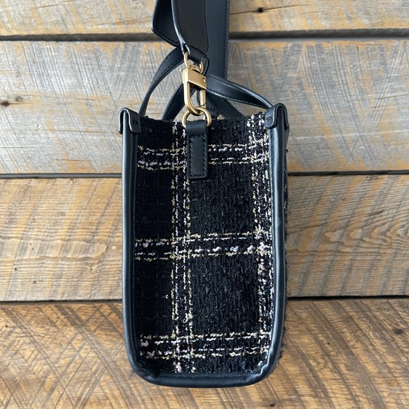 Guess Tweed Silvana Small tote Handbag Adjustable Strap Crossbody Black - Picture 5 of 13